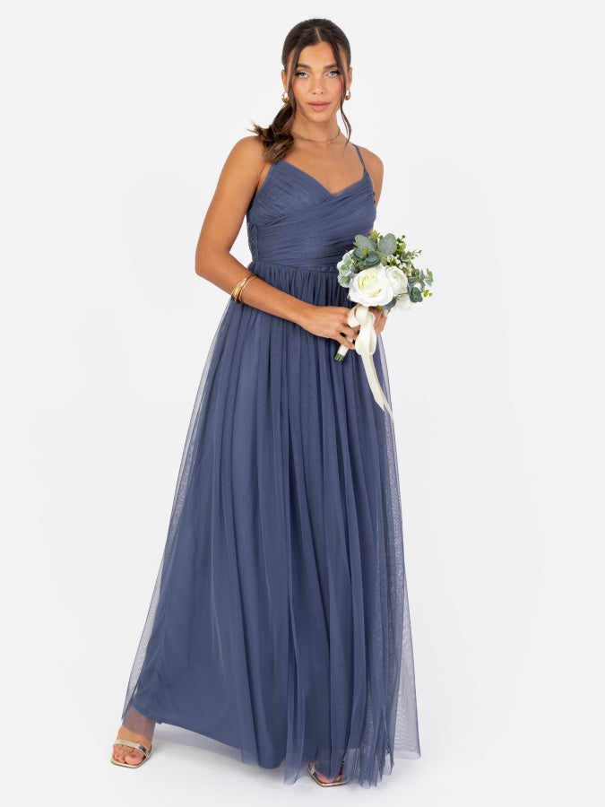 Anaya With Love Recycled Indigo Blue Cami Maxi Dress with Bow Detail