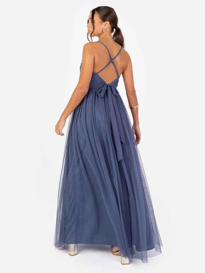 Anaya With Love Recycled Indigo Blue Cami Maxi Dress with Bow Detail