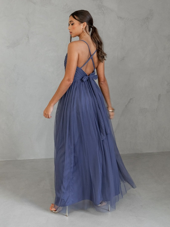 Anaya With Love Recycled Indigo Blue Cami Maxi Dress with Bow Detail