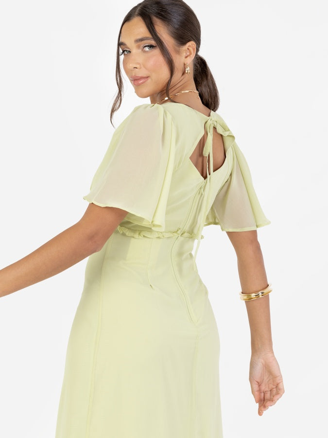 Anaya With Love Recycled Spring Green V Neck Short Flutter Sleeve Maxi Dress with Frill Detail