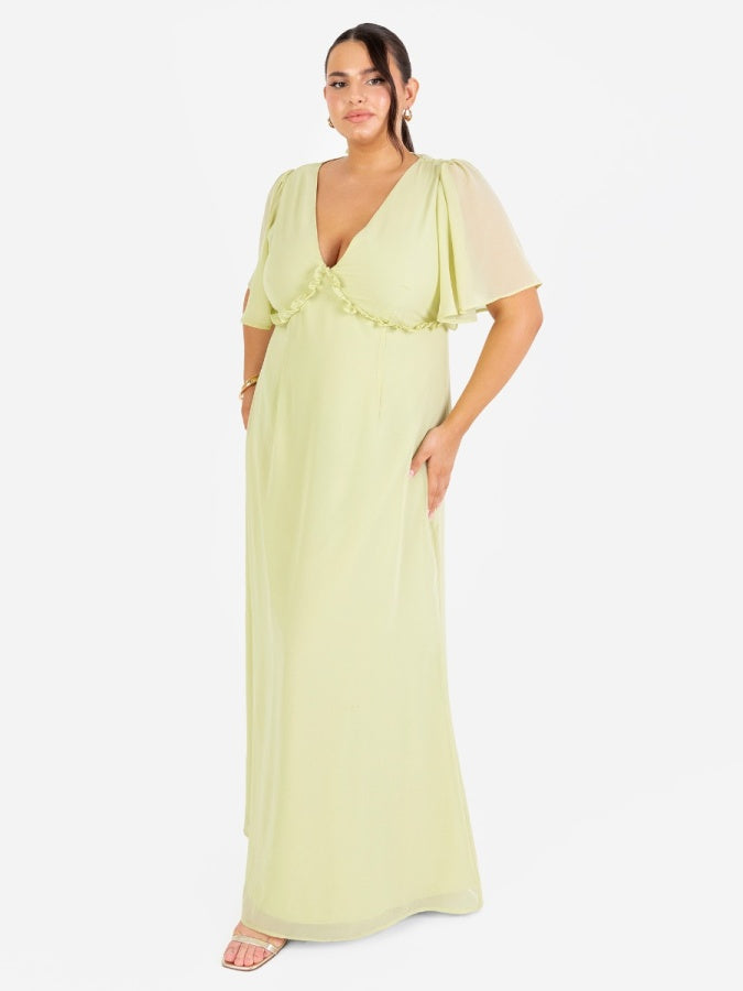 Anaya With Love Recycled Spring Green V Neck Short Flutter Sleeve Maxi Dress with Frill Detail