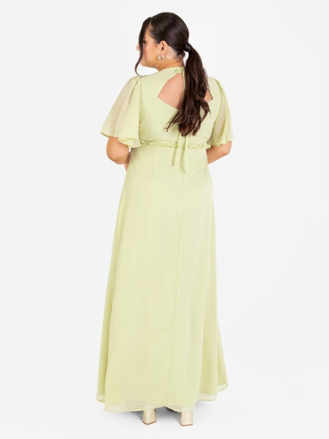 Anaya With Love Recycled Spring Green V Neck Short Flutter Sleeve Maxi Dress with Frill Detail