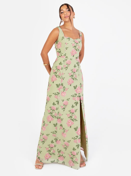 Anaya With Love Recycled Floral Print Strappy Maxi Dress with Skirt Split