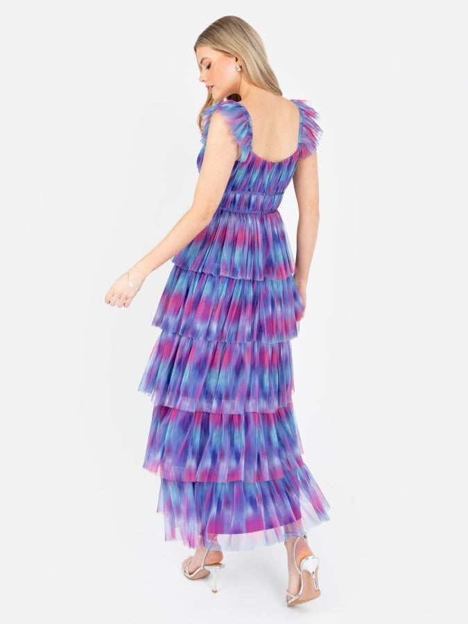 Anaya With Love Recycled Abstract Watercolour Tiered Midaxi Dress