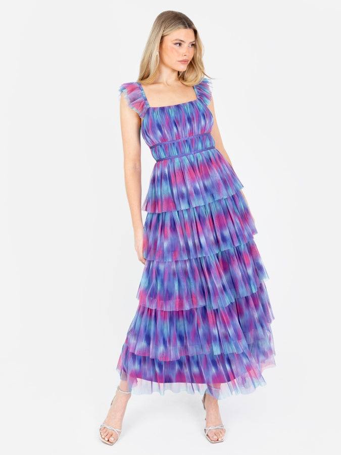 Anaya With Love Recycled Abstract Watercolour Tiered Midaxi Dress