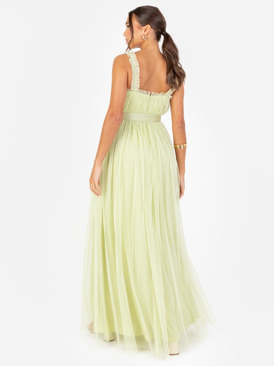 Anaya With Love Recycled Spring Green Frill Detail Faux Wrap Strappy Maxi Dress