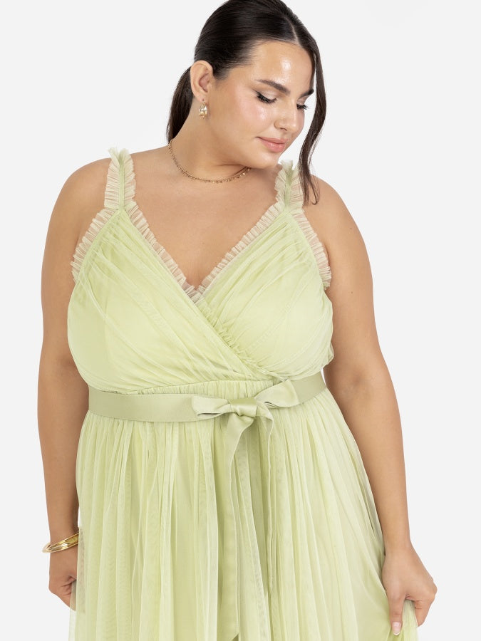 Anaya With Love Recycled Spring Green Frill Detail Faux Wrap Strappy Maxi Dress