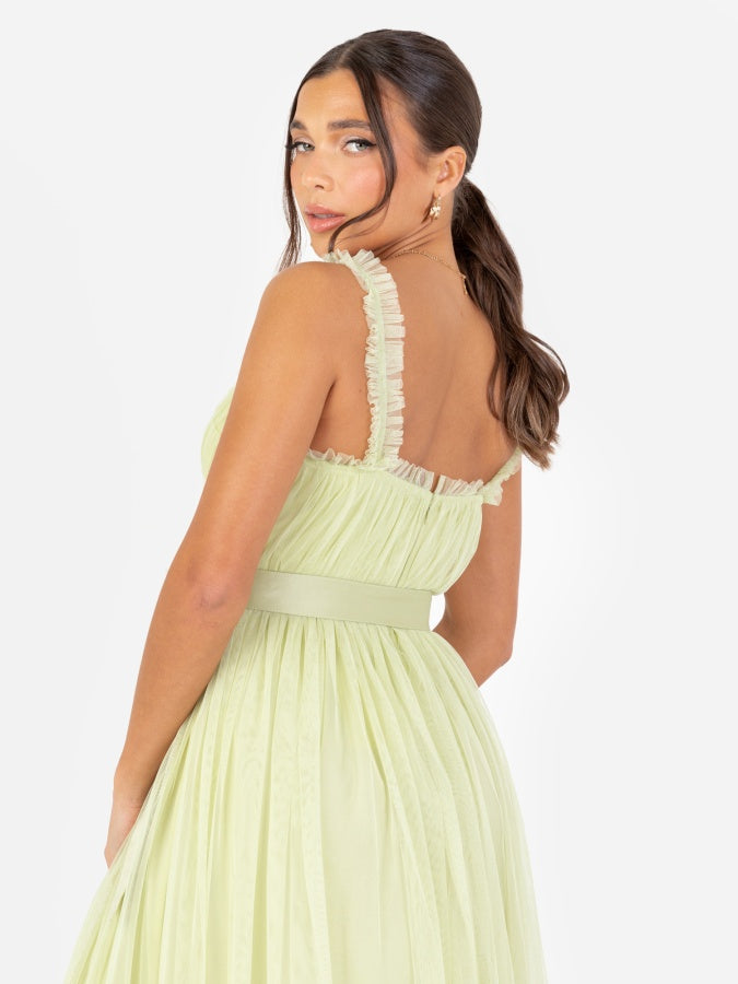 Anaya With Love Recycled Spring Green Frill Detail Faux Wrap Strappy Maxi Dress