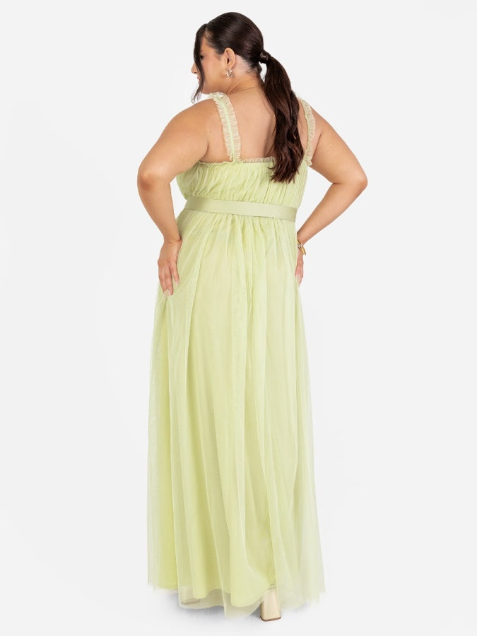 Anaya With Love Recycled Spring Green Frill Detail Faux Wrap Strappy Maxi Dress