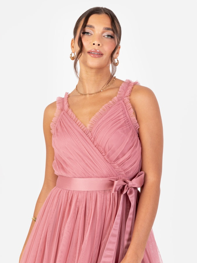 Anaya With Love Recycled Dusty Rose Frill Detail Faux Wrap Strappy Maxi Dress