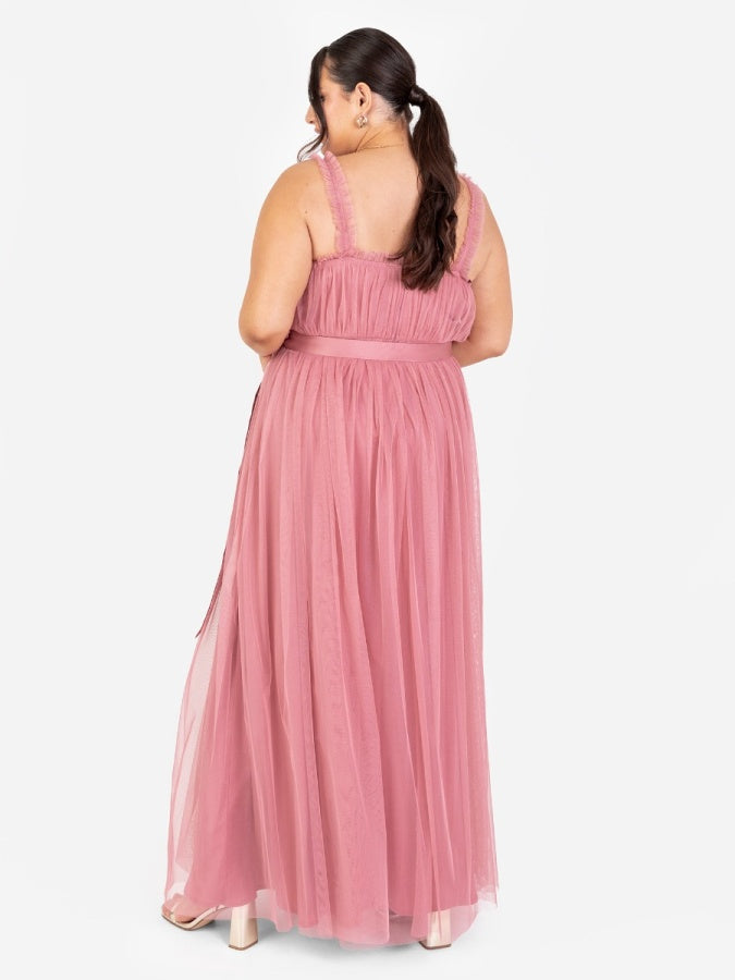 Anaya With Love Recycled Dusty Rose Frill Detail Faux Wrap Strappy Maxi Dress