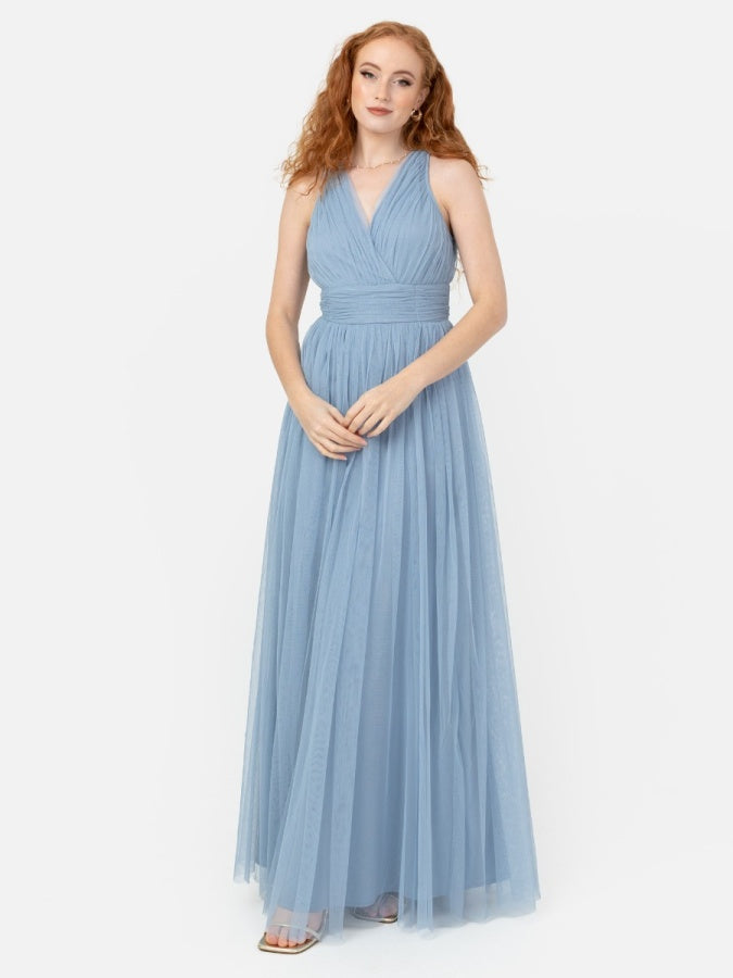 Anaya With Love Recycled Soft Blue Open Back Maxi Dress