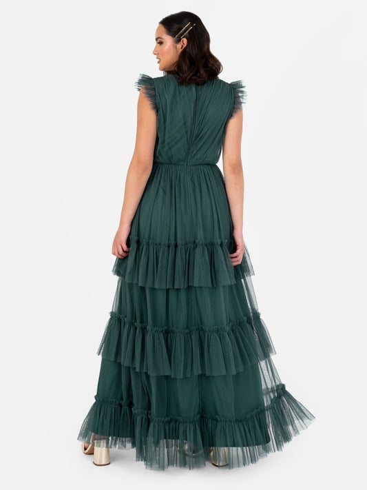 Anaya With Love Recycled Emerald Green Short Sleeve V Neck Maxi Dress