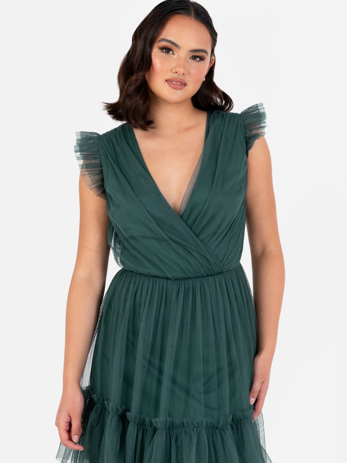 Anaya With Love Recycled Emerald Green Short Sleeve V Neck Maxi Dress