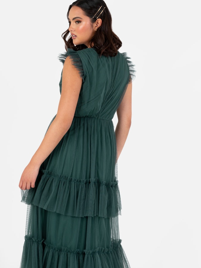 Anaya With Love Recycled Emerald Green Short Sleeve V Neck Maxi Dress