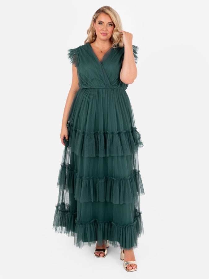 Anaya With Love Recycled Emerald Green Short Sleeve V Neck Maxi Dress