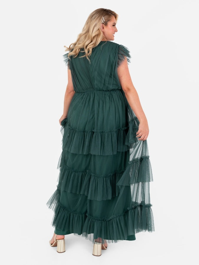 Anaya With Love Recycled Emerald Green Short Sleeve V Neck Maxi Dress
