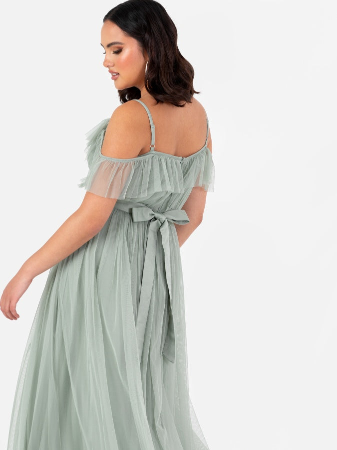 Anaya With Love Frosty Green Cold Shoulder Maxi Dress with Sash Belt