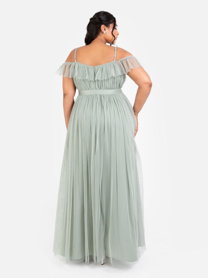 Anaya With Love Frosty Green Cold Shoulder Maxi Dress with Sash Belt