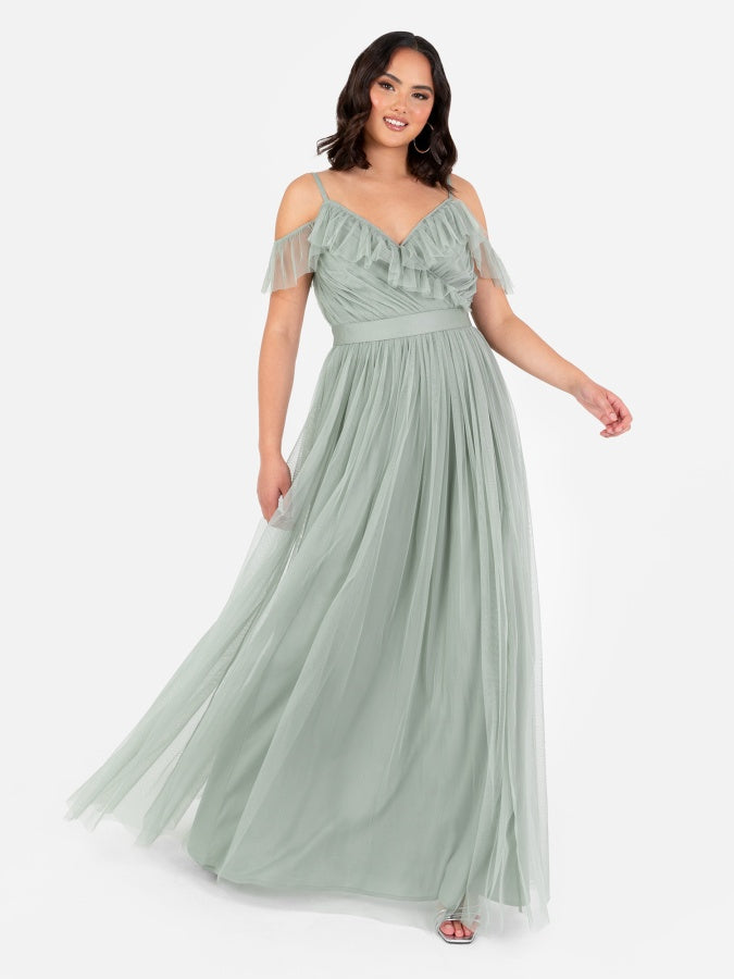 Anaya With Love Frosty Green Cold Shoulder Maxi Dress with Sash Belt
