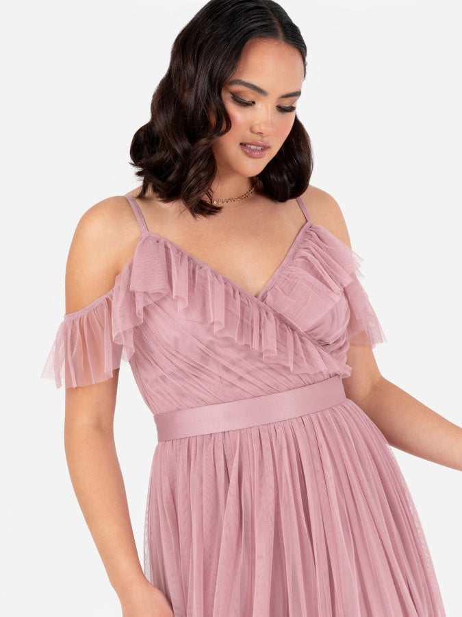 Anaya With Love Recycled Blush Pink Cold Shoulder Maxi Dress with Sash Belt