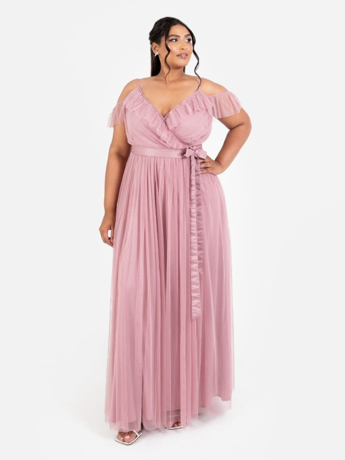 Anaya With Love Recycled Blush Pink Cold Shoulder Maxi Dress with Sash Belt