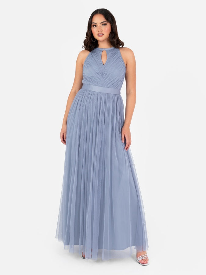 anaya with love halter maxi dress Recycled Slate Blue Neck with Sash B – Maya Deluxe Ruffle maxi
