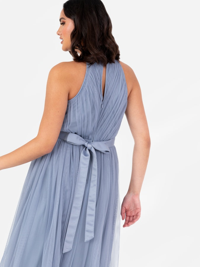 Anaya With Love Recycled Slate Blue Halter Neck Maxi Dress with Sash Belt