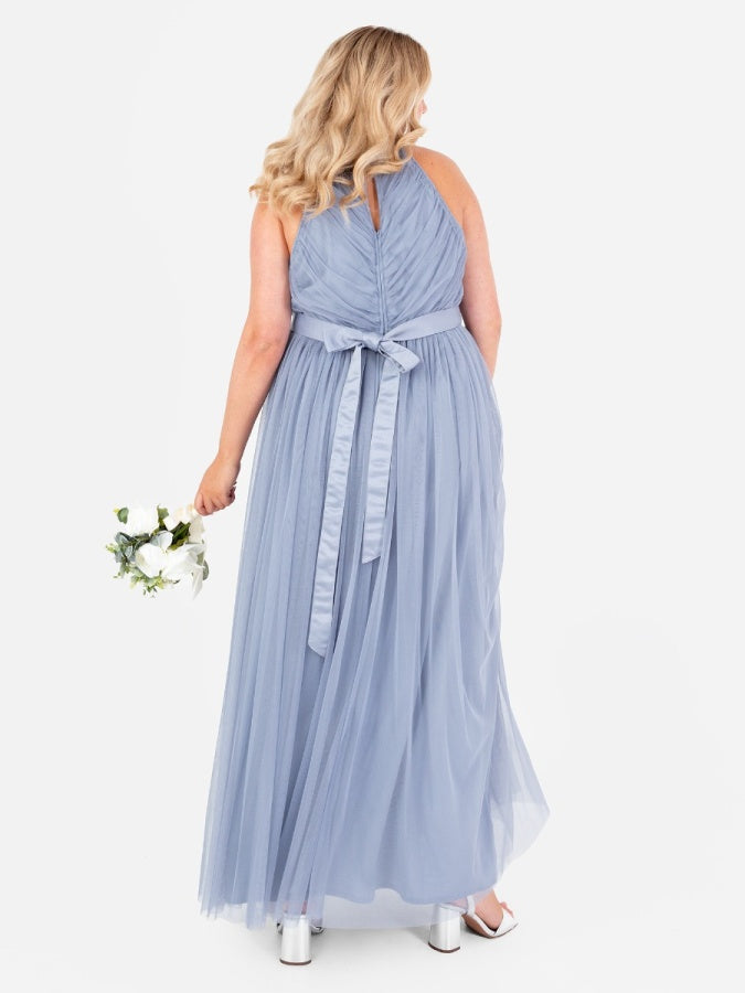 Anaya With Love Recycled Slate Blue Halter Neck Maxi Dress with Sash Belt