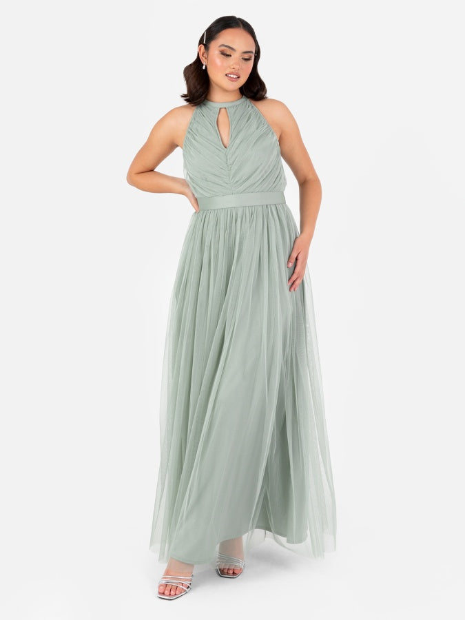 Anaya With Love Recycled Frosty Green Halter Neck Maxi Dress with Sash Belt