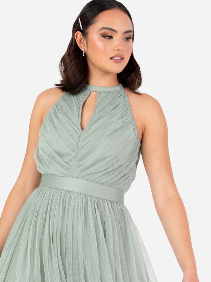 Anaya With Love Recycled Frosty Green Halter Neck Maxi Dress with Sash Belt