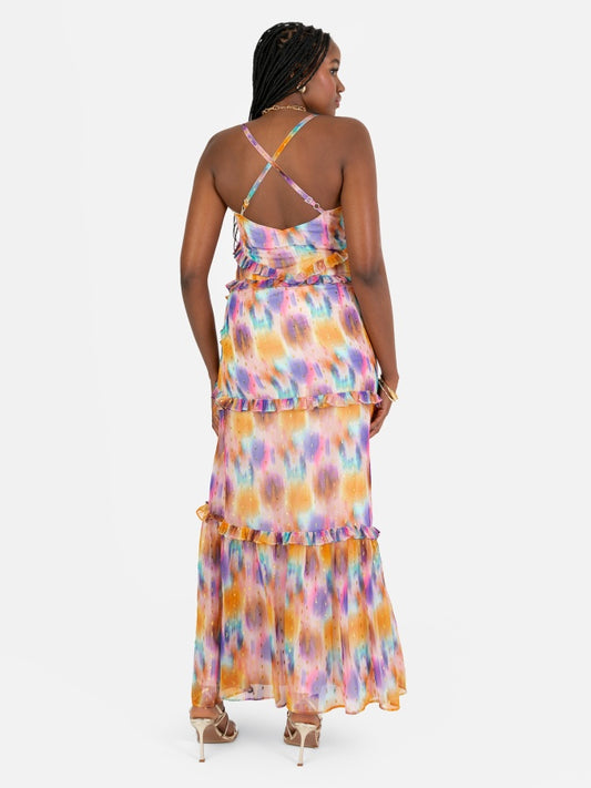 Anaya With Love Recycled Strappy Maxi Dress with Frill & Metallic Flock Detail