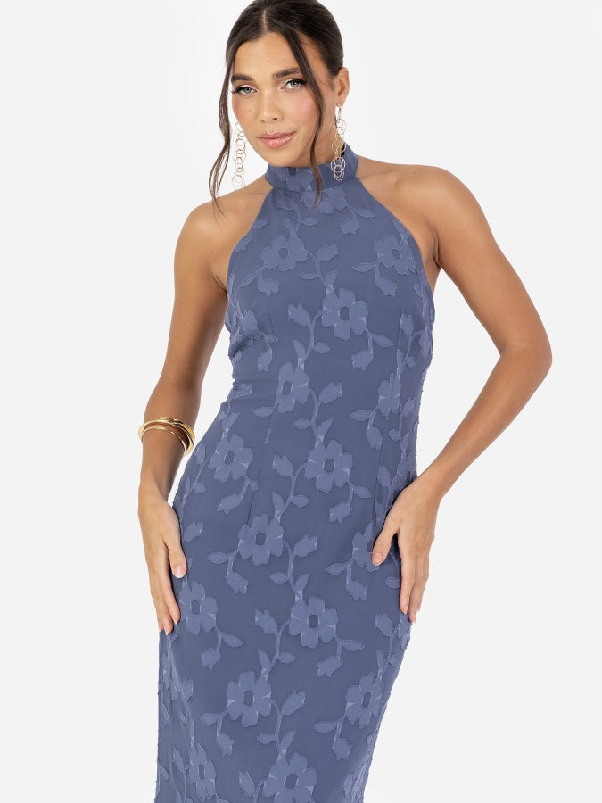 Anaya With Love Recycled Indigo Blue Floral Self-Tie Halter Neck Maxi Dress