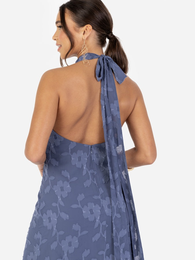Anaya With Love Recycled Indigo Blue Floral Self-Tie Halter Neck Maxi Dress
