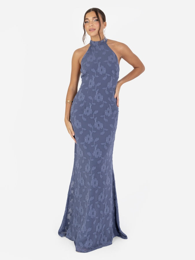 Anaya With Love Recycled Indigo Blue Floral Self-Tie Halter Neck Maxi Dress