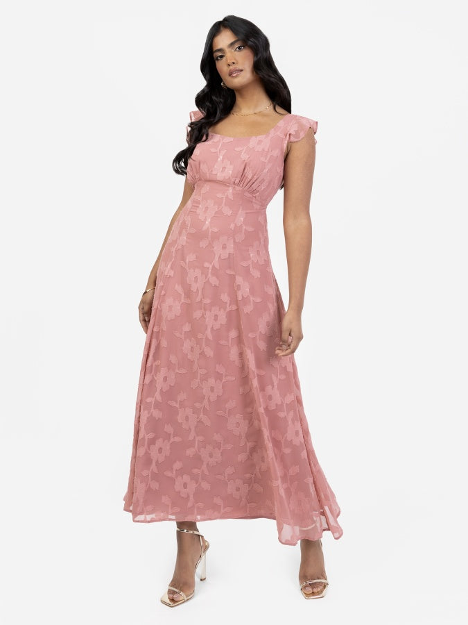 Anaya With Love Recycled Floral Burnout Tie-Back Midi Dress