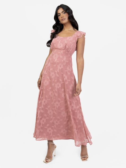 Anaya With Love Recycled Floral Burnout Tie-Back Midi Dress