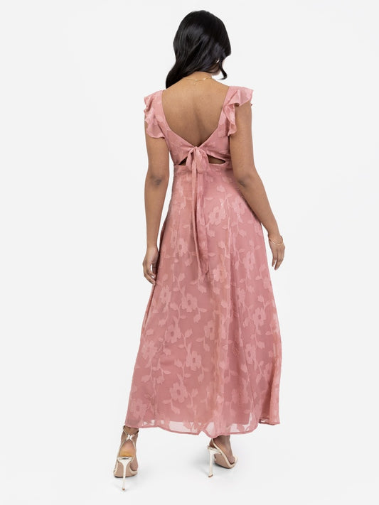 Anaya With Love Recycled Floral Burnout Tie-Back Midi Dress