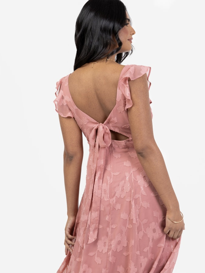 Anaya With Love Recycled Floral Burnout Tie-Back Midi Dress