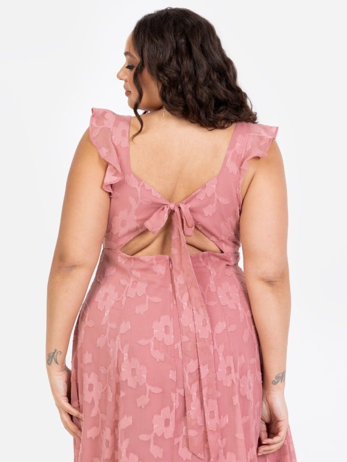 Anaya With Love Recycled Floral Burnout Tie-Back Midi Dress