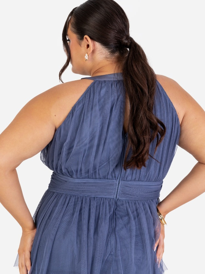 Anaya With Love Recycled Indigo Blue Halter Neck Tiered Maxi Dress