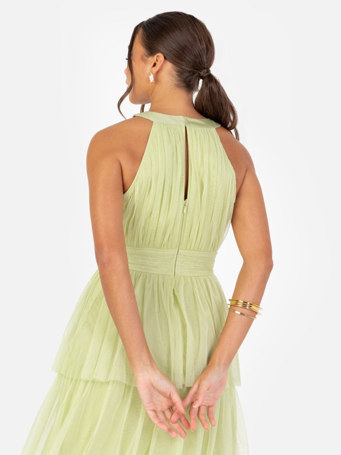 Anaya With Love Recycled Spring Green Halter Neck Tiered Maxi Dress