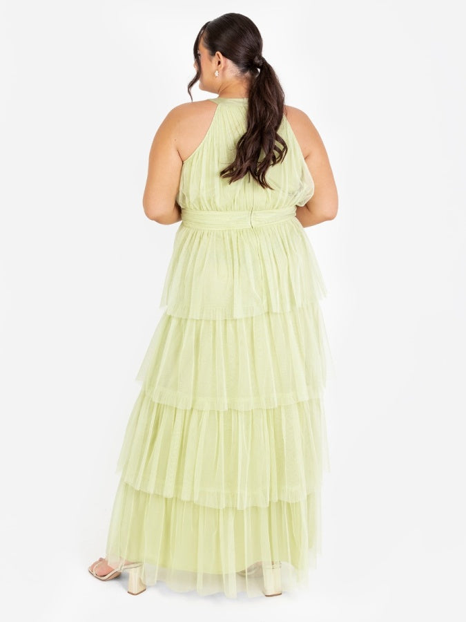 Anaya With Love Recycled Spring Green Halter Neck Tiered Maxi Dress