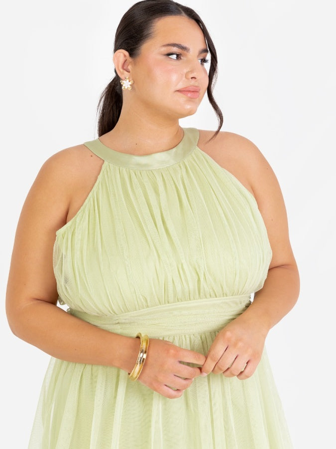 Anaya With Love Recycled Spring Green Halter Neck Tiered Maxi Dress
