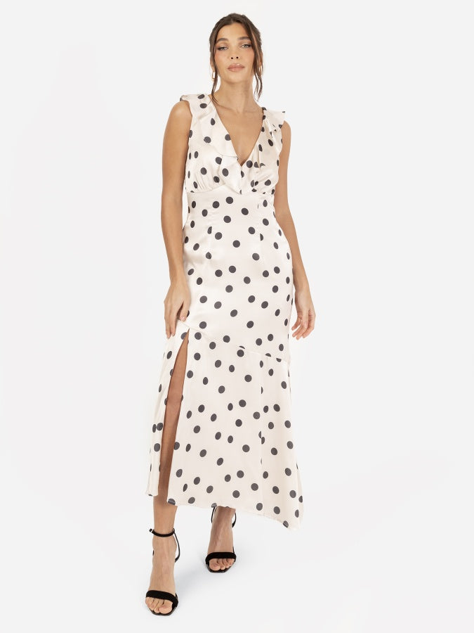 Anaya With Love Recycled Satin Polka Dot Asymmetric Midi Dress