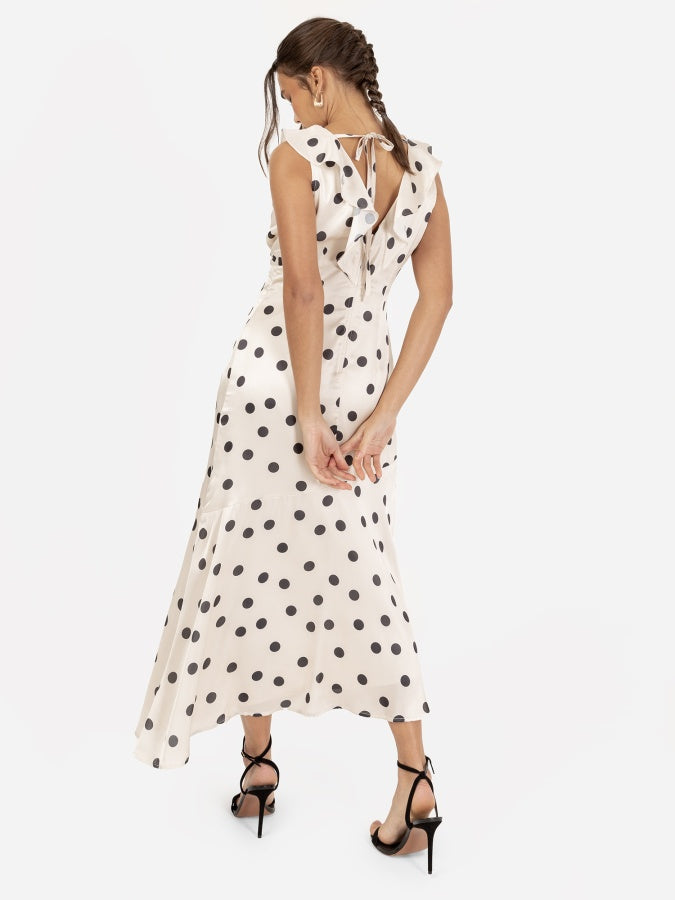 Anaya With Love Recycled Satin Polka Dot Asymmetric Midi Dress