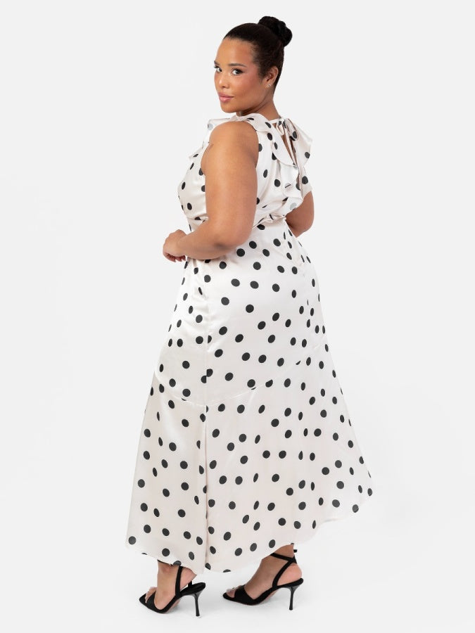 Anaya With Love Recycled Satin Polka Dot Asymmetric Midi Dress