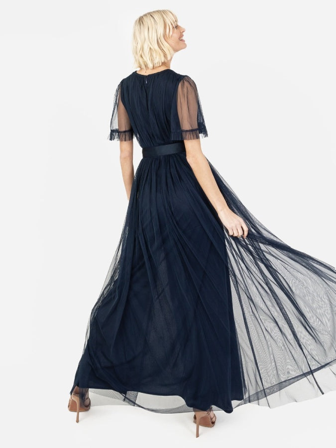 Anaya With Love Recycled Navy Faux Wrap Maxi Dress with Sash Belt