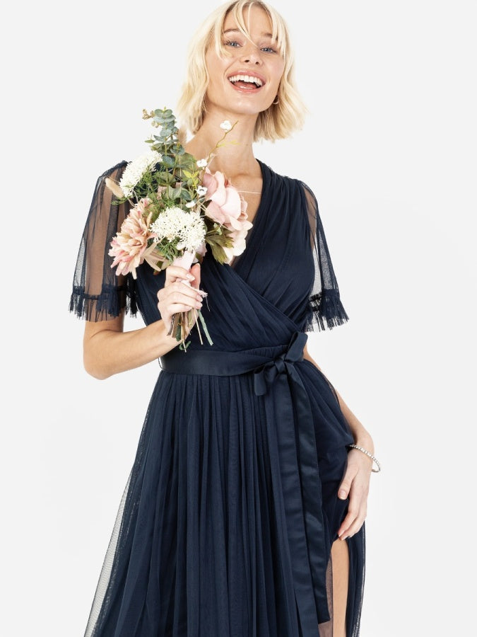 Anaya With Love Recycled Navy Faux Wrap Maxi Dress with Sash Belt