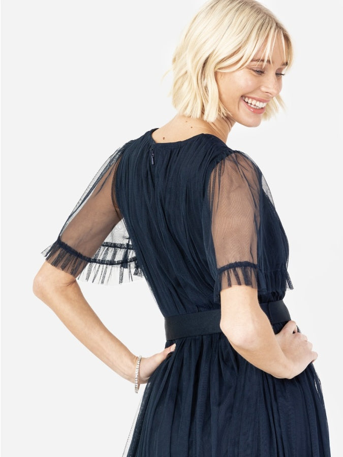 Anaya With Love Recycled Navy Faux Wrap Maxi Dress with Sash Belt